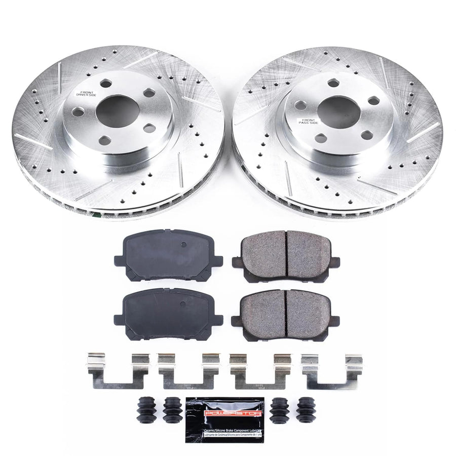 Power Stop K2316 Brake Kit For Front Z23 Carbon-Fiber Ceramic Brake Pads and Drilled Slotted Rotors 2003 2004 2005 2006 2007 2008 Toyota Corolla Matrix Pontiac Vibe