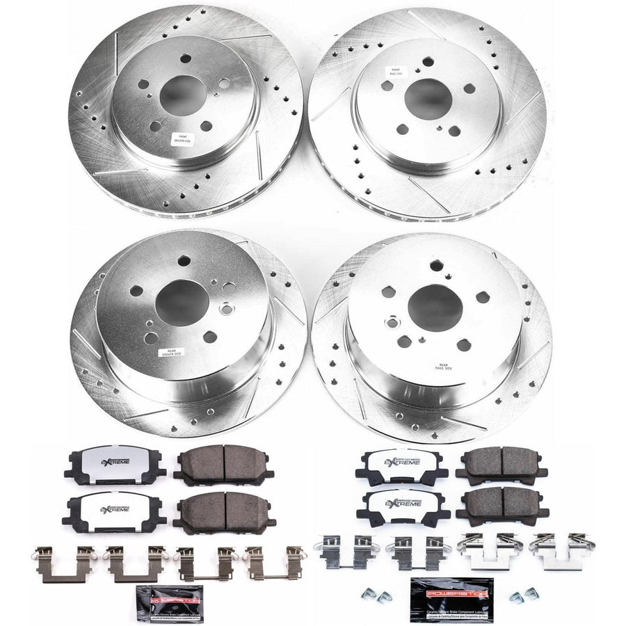 Power Stop Brake Kit Front and Rear For 2004 2005 2006 Lexus RX330 2007 2008 2009 Lexus RX350 - Truck & Tow Carbon Fiber Ceramic Pads & Drilled and Slotted Rotors Replacement, K4530-36