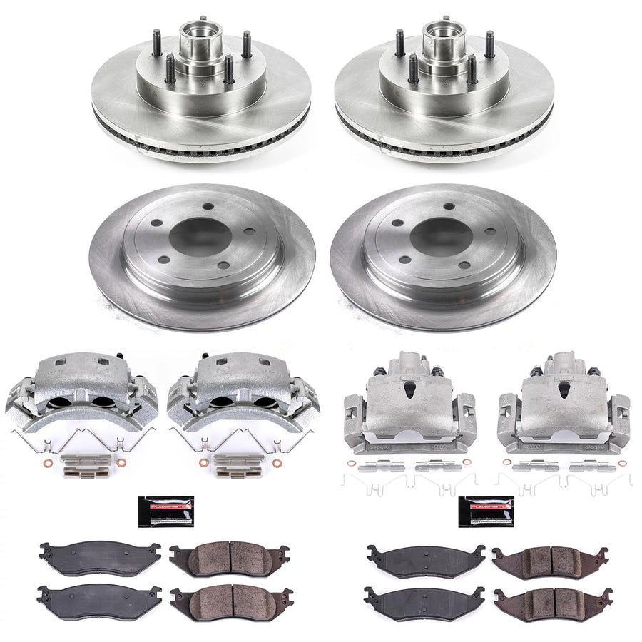 Power Stop KCOE4021 Replacement Autospecialty Front and Rear Caliper Kit-Rotors, Ceramic Brake Pads, Calipers For Ford E-150 2004-2006, Ford E-150 Club Wagon 2004-2005 [Model Specific]