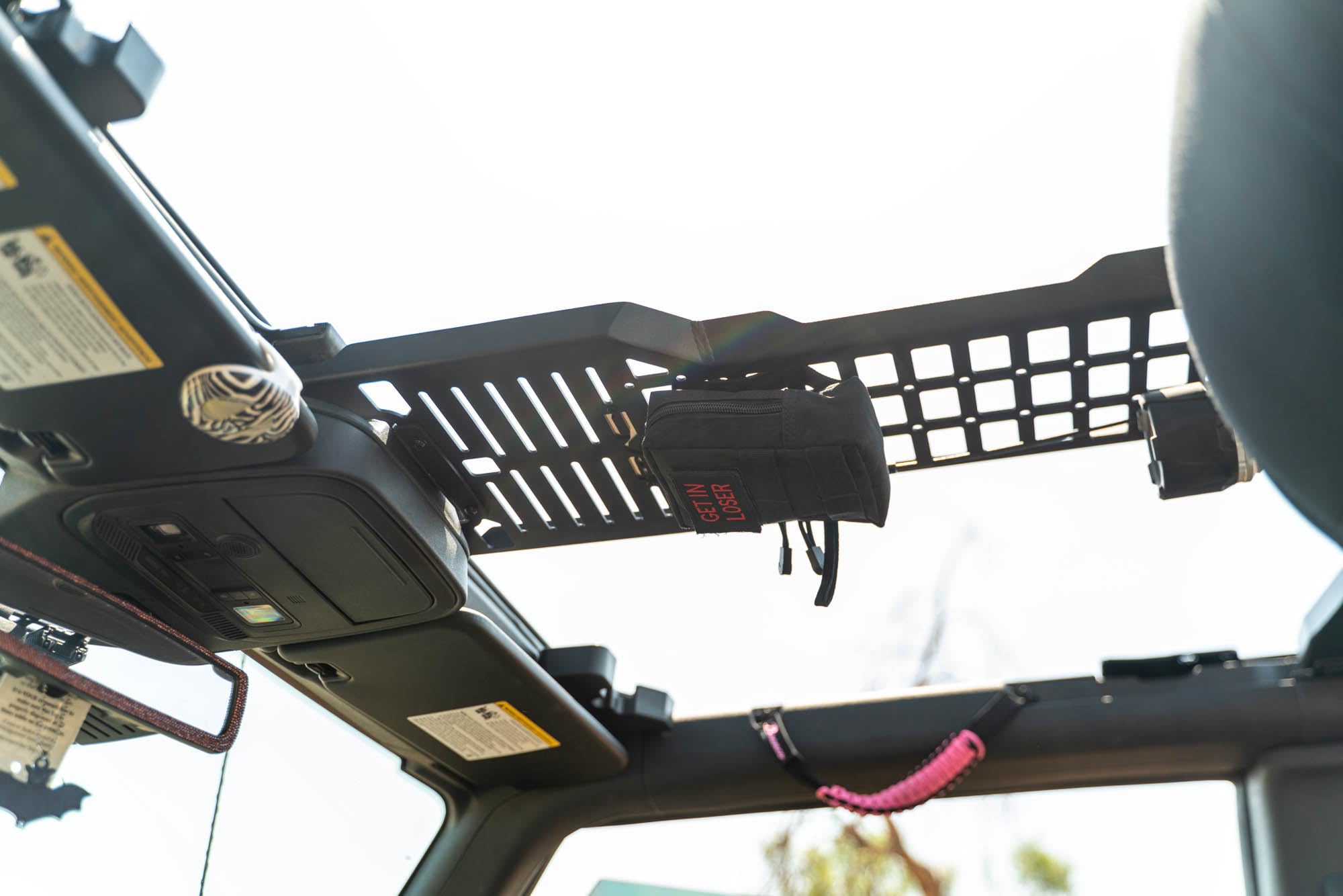 DV8 Offroad Overhead Molle Panel for 2021-2025 Ford Bronco 2-Door | Mounts Daily Gear & Supplies | Steel Grab Handle & Accessory Mount | (1) Light Mount | Black Powder Coat Finish | Steel Construction