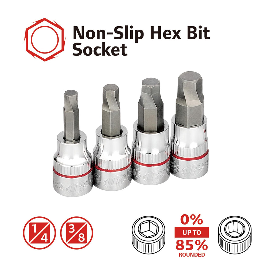 8 Piece Ingersoll Rand SAE Damaged Fastener Remover Set, Hex Bit Socket Kit for Rounded and Stripped Bolts, Thermoform Socket Storage Tray - 752042