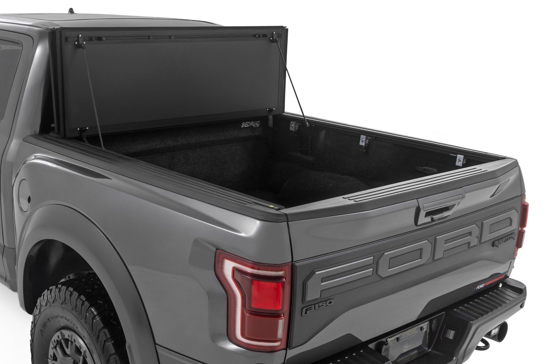 Rough Country Hard Tri-Fold Tonneau Cover for Ford F-150 (2021-26), Lightning (2022-26) - Aluminum Flip-Up Folding Bed Cover, Fits 5'7" (66.7") Bed