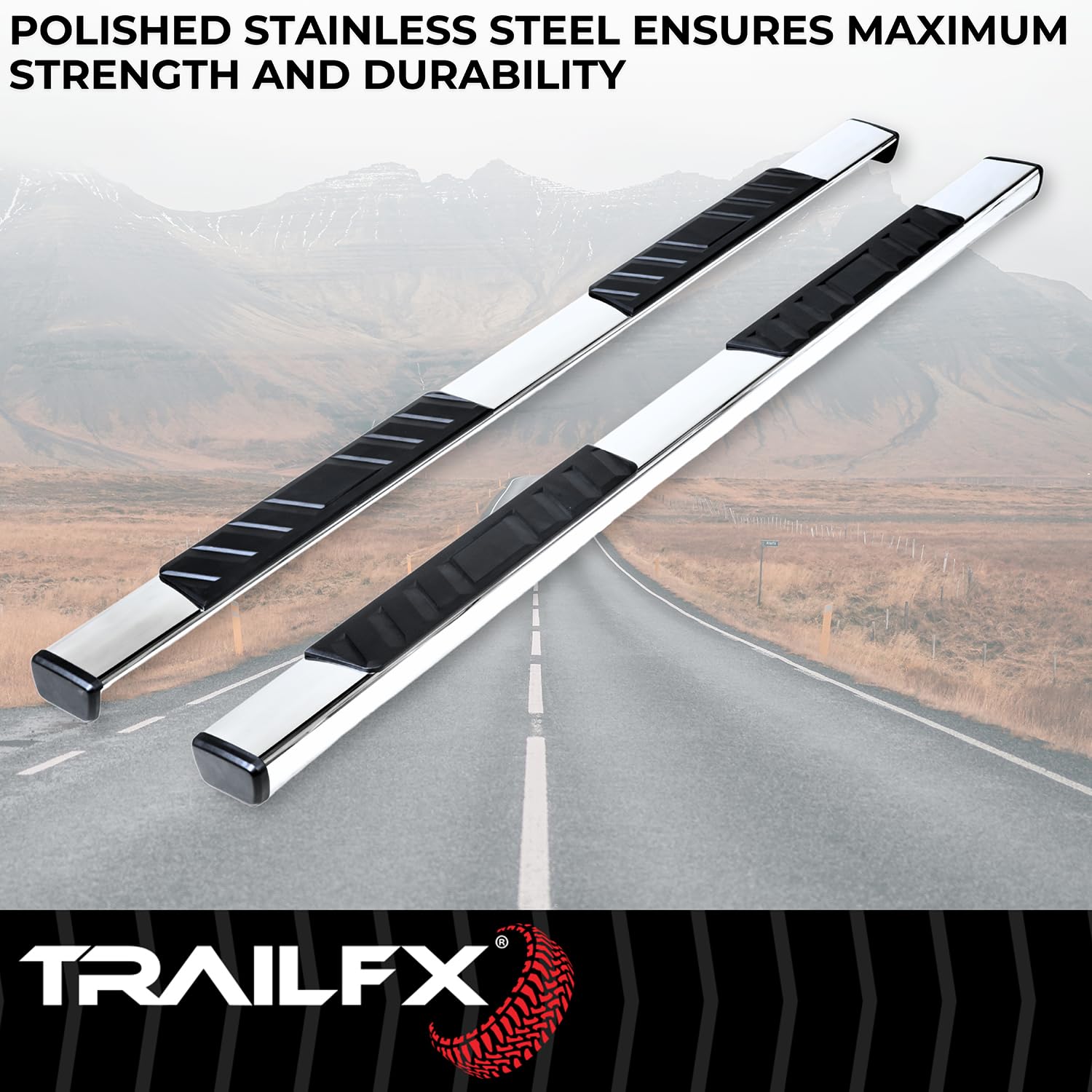 Stainless Steel TrailFX Polished Trapezoidal Nerf Bar