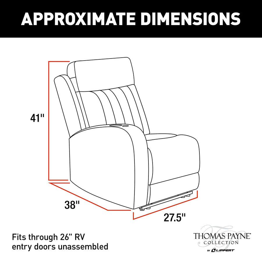 Thomas Payne® Luxury RV Theater Seating Seismic Series Recliner - Right Hand Configuration, Millbrae – Remote Control Power Recline, Massage and Lumbar – Power Port Accessory Compatible – 2020129316