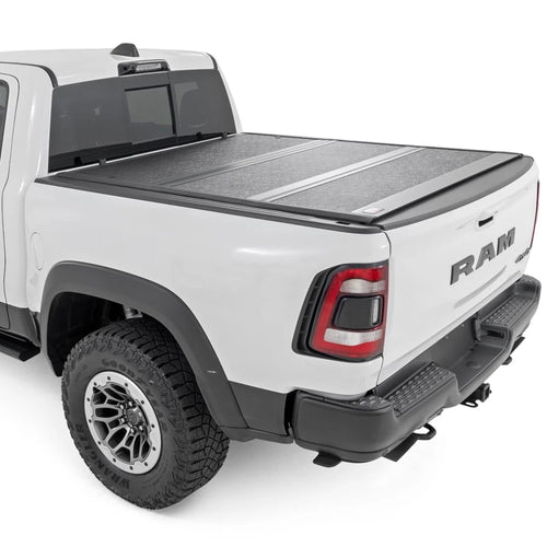 Rough Country Tonneau Cover Hard Tri-Fold for RAM 1500 (2019-2026) - Low-Profile Aluminum Truck Bed Cover, Fits 6'4 Bed (76.3") w/o Rambox