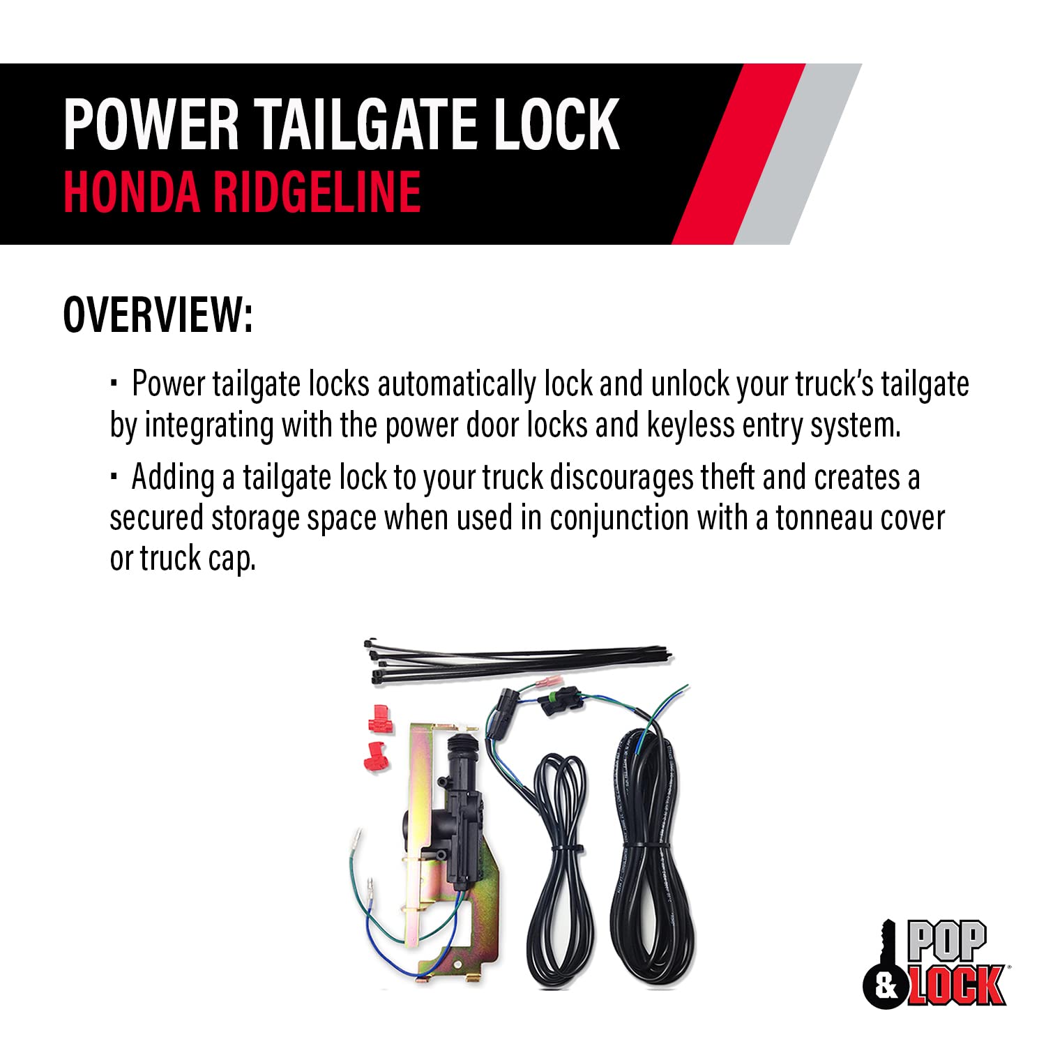 Power Upgrade Kit Pop & Lock – Tailgate Lock for Honda Ridgeline, Fits Models 2005 to 2019 (PL8630)