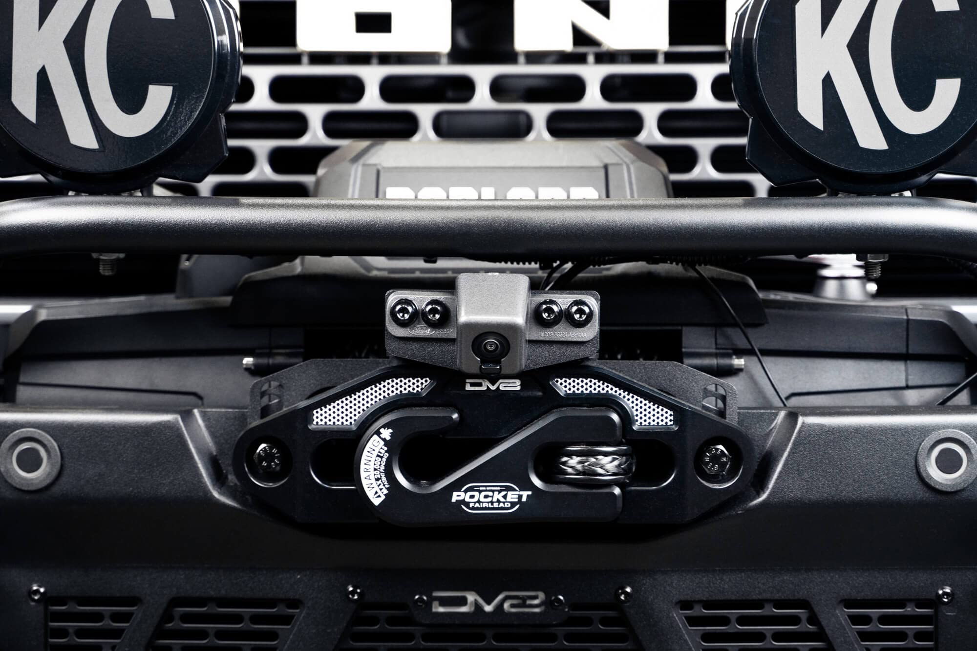 Front Camera Relocation Bracket DV8 Offroad for 2021-2025 Ford Bronco | Corrects 360 View with Winch Bumper | Includes Extended Camera Optical Cable & Spray Hose | Adjustable for Different Setups