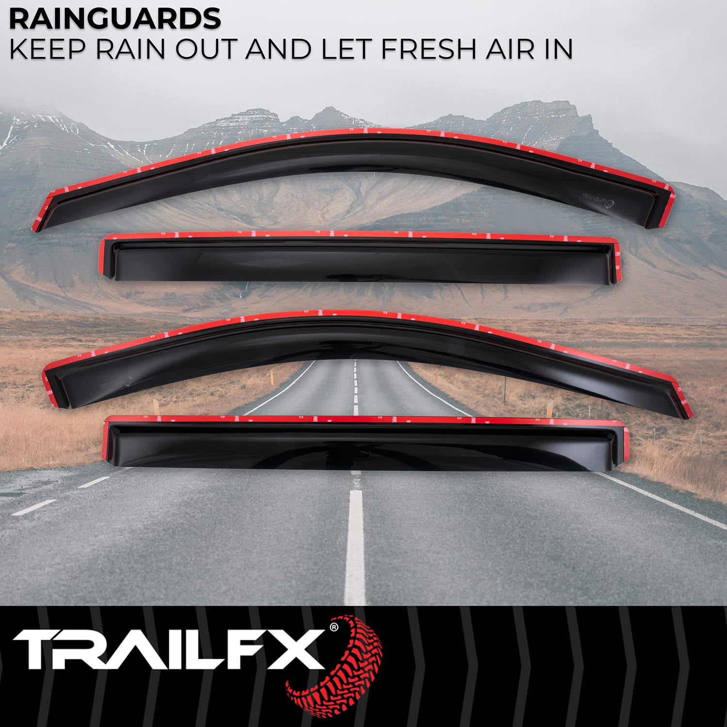TrailFX Window Vents 4-Piece Low Profile Acrylic Rainguard Set Fits Chevrolet Silverado 1500 Crew Cab 2023-2025 in-Channel Smoked Rainguards TrailFX 4805IC
