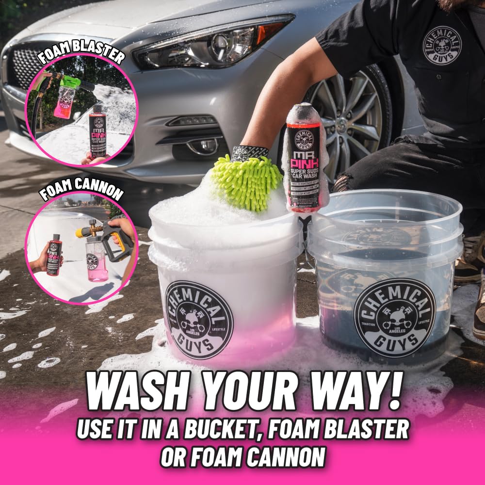 Chemical Guys Car Wash Soap Mr. Pink - 128 oz Super Suds Foaming Soap for Cannon, Blaster, or Bucket Washing - pH Balanced, Safe on Wax, Sealant, Ceramic, and Clear Coat Finishes