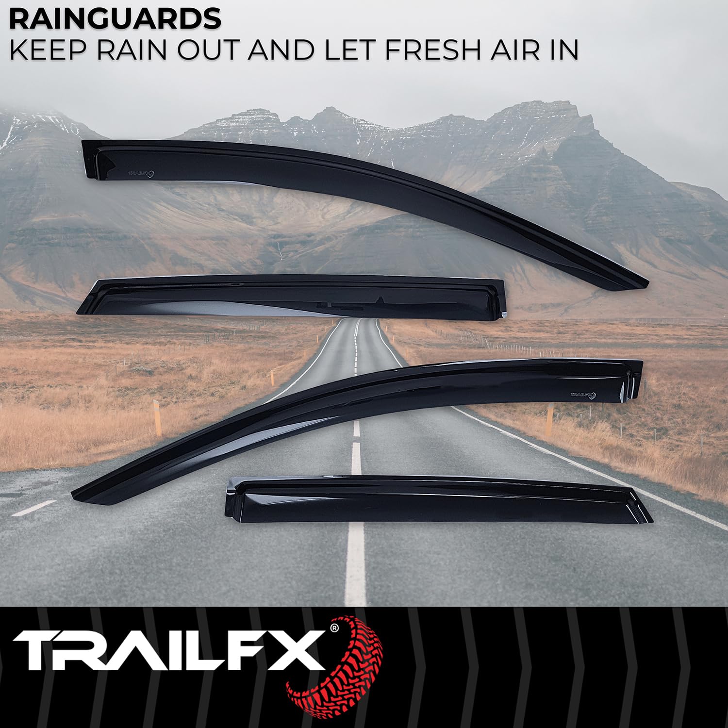 TrailFX Rainguards Acrylic Fits 2019-2024 Ford Edge Low Profile Tape-On Smoke Window Vents Outside Channel Mount Set of 4 Rain Guards TrailFx 4930H