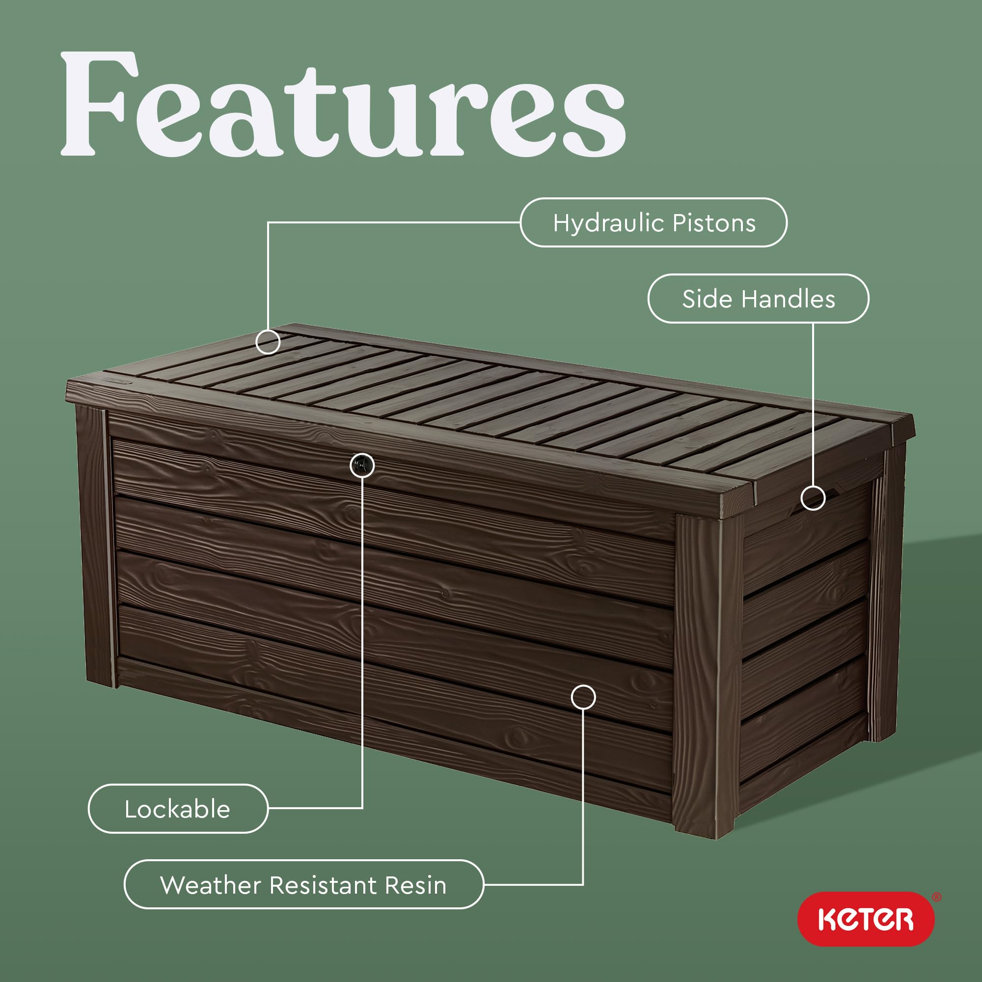 Keter 150 Gallon Westwood Deck Box Organizer, Doubles as 2-Person Bench Seat, Brown – Large Resin Outdoor Storage and Seating with Lockable Lid for Garden, Pool, and Patio