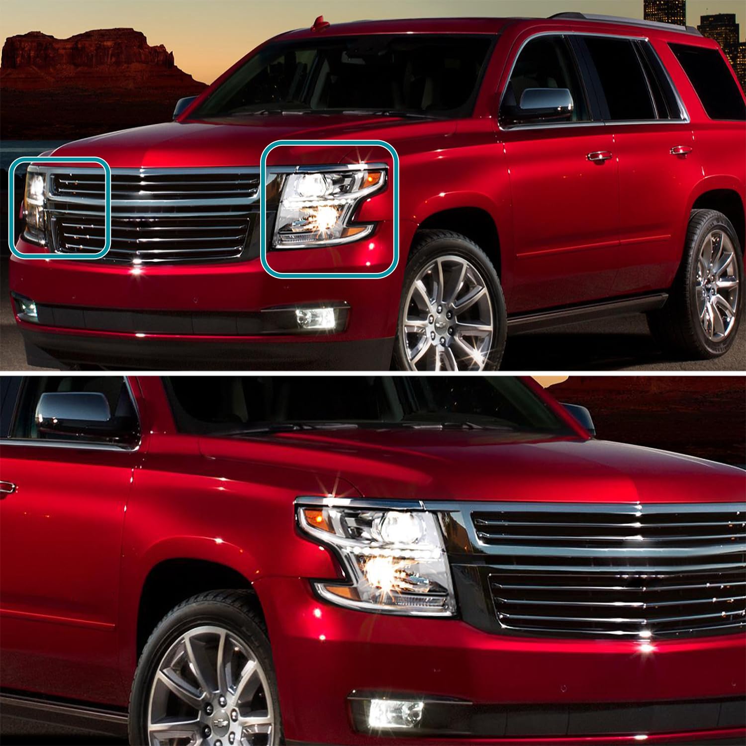 Chrome Projector Headlights w/LED DRL Strip SPEC-D TUNING Compatible with 2015-2020 Chevy Tahoe, Suburban, Left + Right Pair Headlamps Assembly