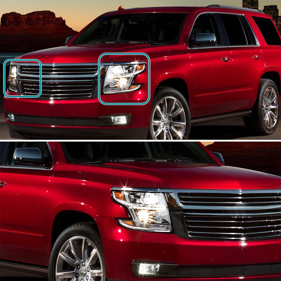 Chrome Projector Headlights w/LED DRL Strip SPEC-D TUNING Compatible with 2015-2020 Chevy Tahoe, Suburban, Left + Right Pair Headlamps Assembly