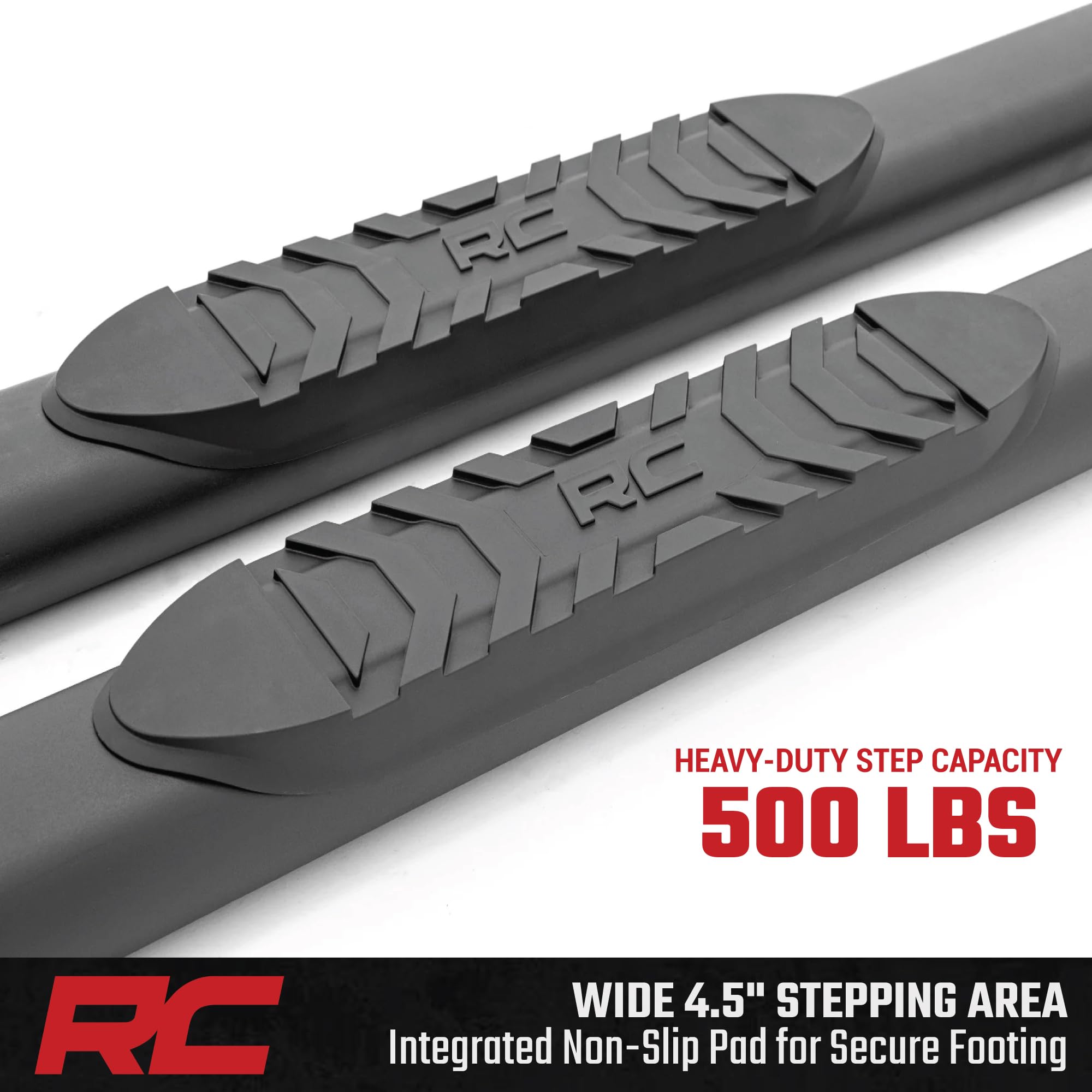 Rough Country Nerf Steps Oval for Chevy Silverado & GMC Sierra 1500/2500HD/3500HD Crew Cab (2019-2026) - OEM Style Rails with Built-in Side Steps