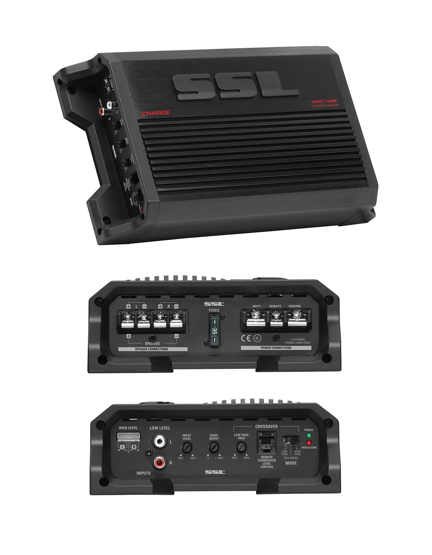 Sound Storm Laboratories Charge Series CG1202 2 Channel Car Audio Amplifier - 1200 High Output, 2-8 Ohms, High/Low Level Inputs, High/Low Pass Crossover, Bridgeable, Hook Up to Subwoofer for Bass