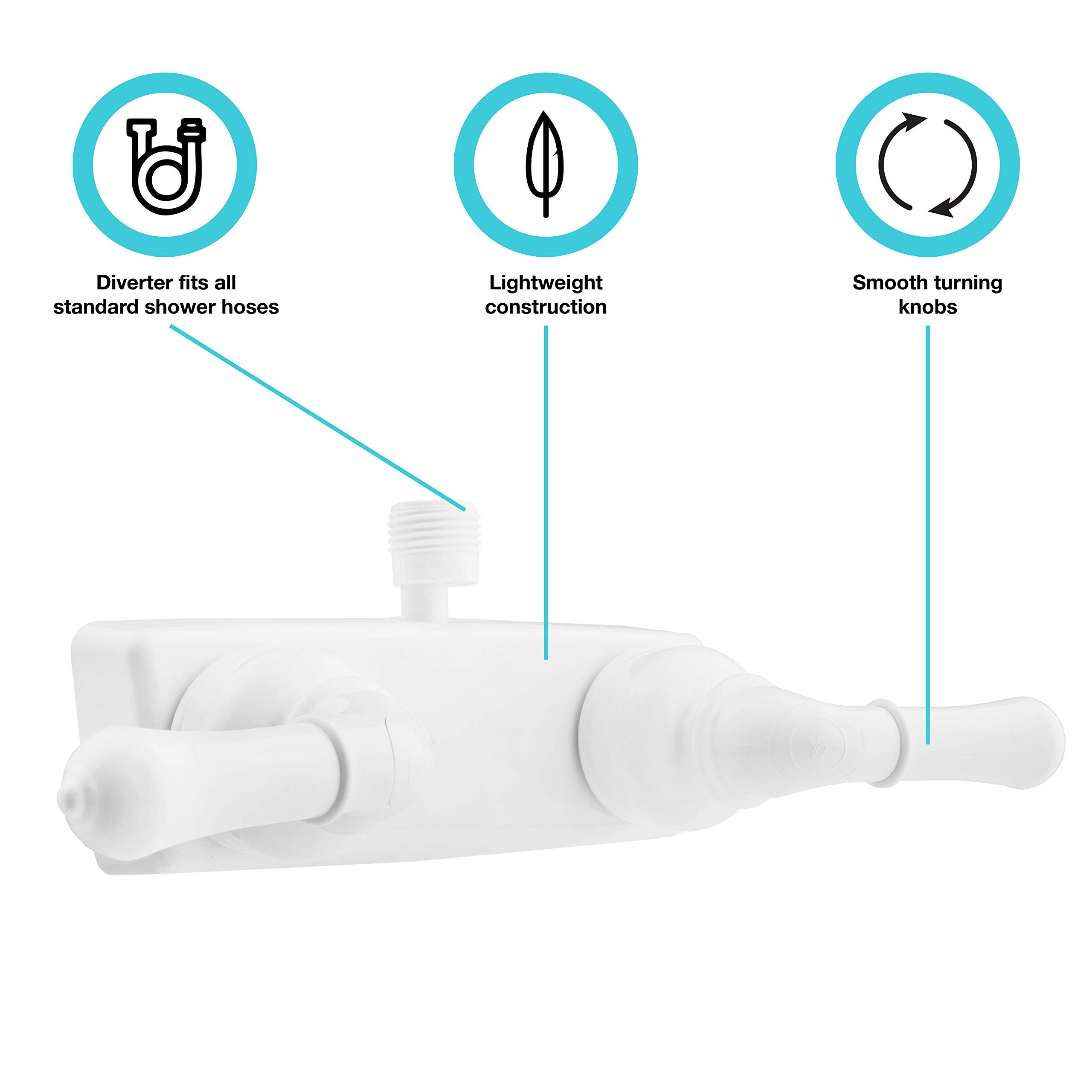 RV/Motorhome Shower Faucet Valve Diverter Dura Faucet (DF-SA100C-WT) with Easy Turn Handles (White)