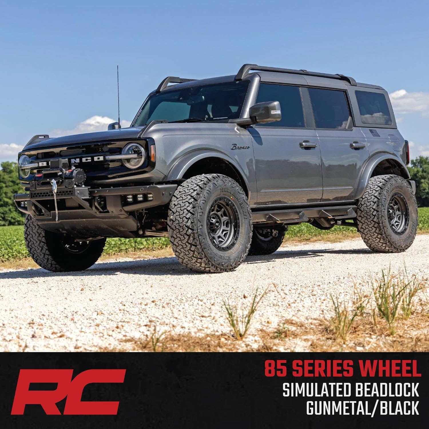 Rough Country One-Piece Aluminum Wheel 85 Series with Simulated Beadlock - 17x9, 6x135mm Bolt Pattern, 12mm Offset, Gunmetal Gray/Black