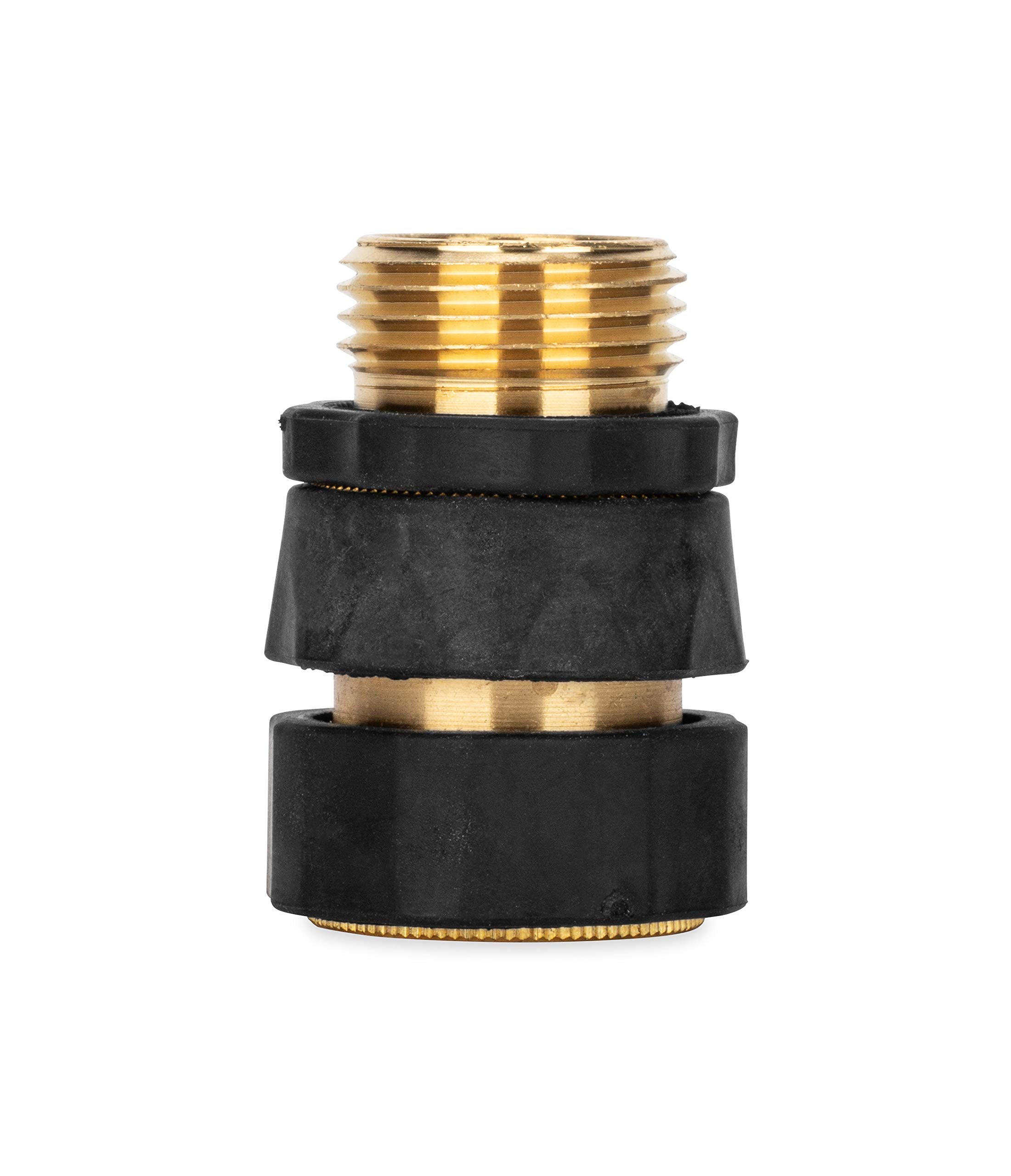 Camco 5/8" Quick Hose Disconnect Brass and Steel - Connect and Disconnect Between Multiple Hose Attachments | Automatic Shut-Off When Disconnected | 1 Female & 3 Male Fittings - 4 Count - (20136)