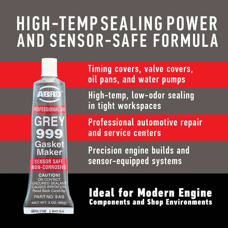 RTV Silicone Sealant and Gasket Maker ABRO - 650 Degrees F, OEM Specified, Sensor Safe, Non-Corrosive, High Temp Silicone Sealant/Head Gasket Sealant Neutral Cure, Low Odor, 3 oz. Tube - Grey