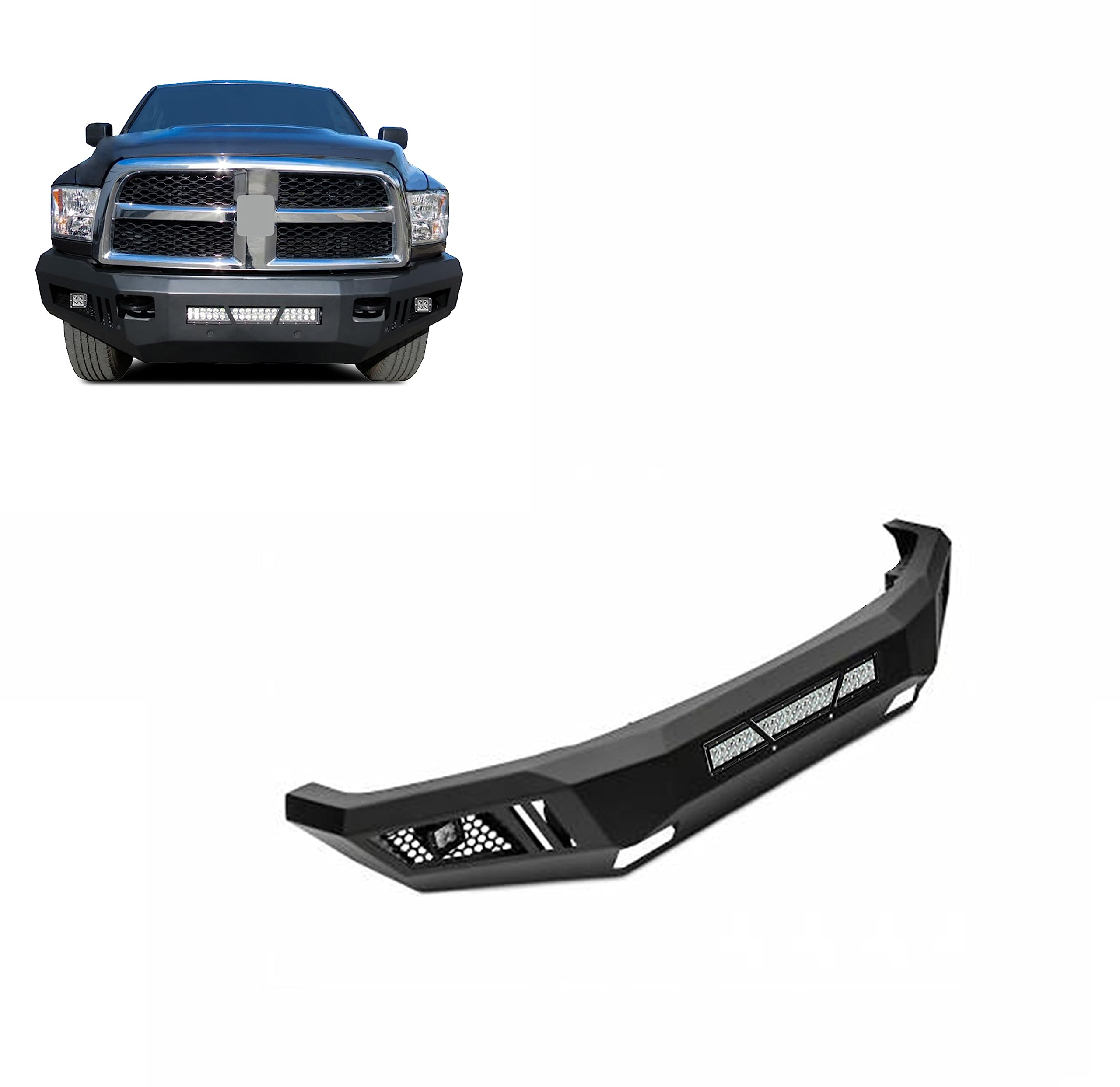 Heavy Duty Black Horse Armour Front Bumper w/ 20in LED Light Bar, 2 Sets of 4in Cube Lights Matte Black Compatible with 2010 Dodge Ram 2500|11-18 Ram 2500|2010 Dodge Ram 3500|11-18 Ram 3500