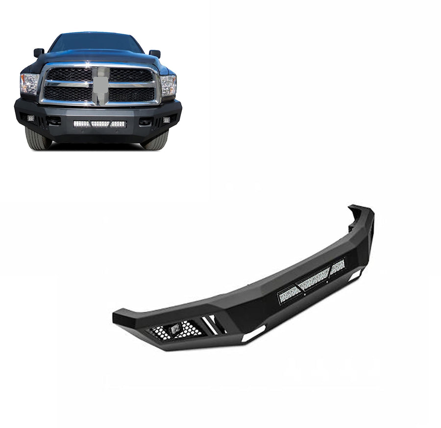 Heavy Duty Black Horse Armour Front Bumper w/ 20in LED Light Bar, 2 Sets of 4in Cube Lights Matte Black Compatible with 2010 Dodge Ram 2500|11-18 Ram 2500|2010 Dodge Ram 3500|11-18 Ram 3500