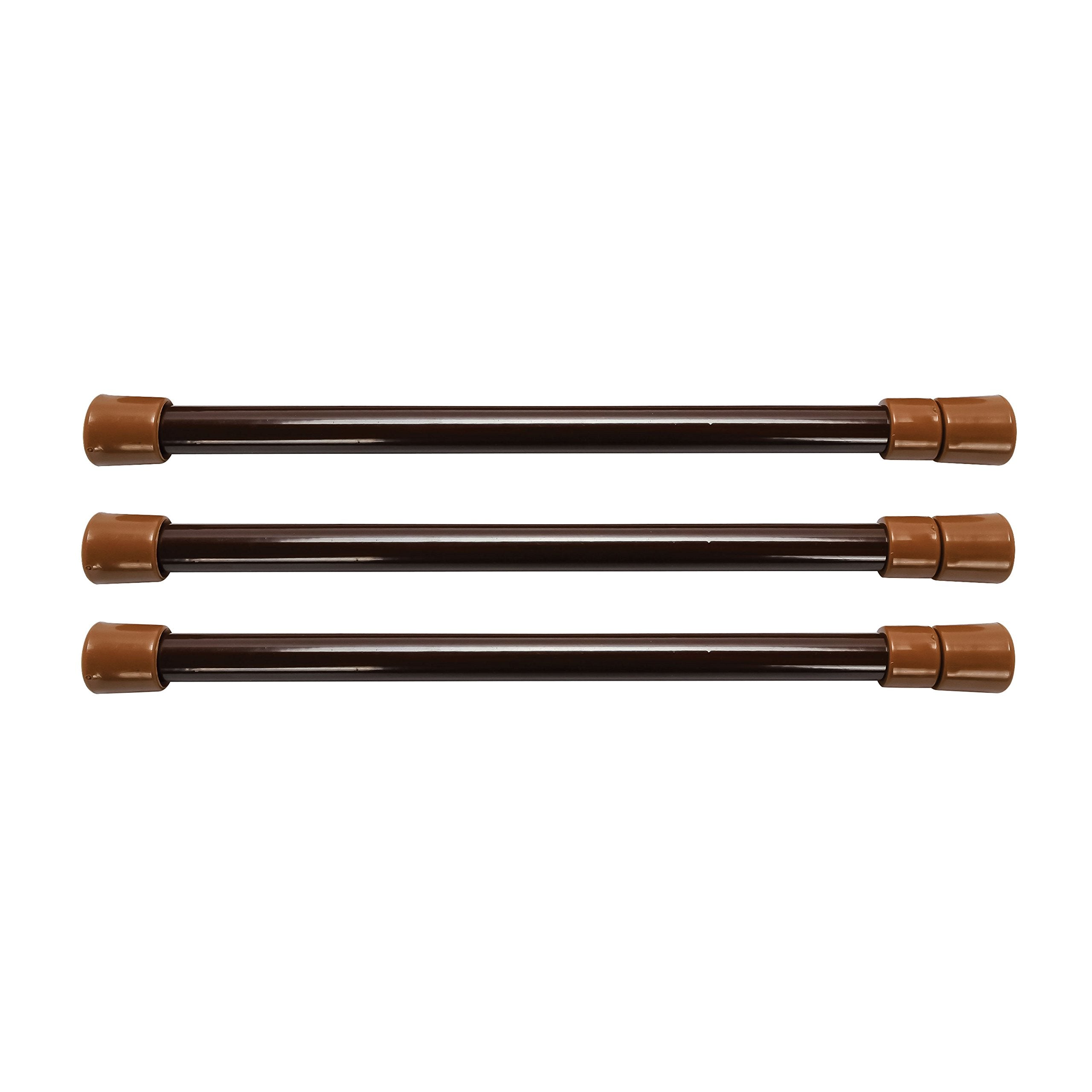 Camco 17" Cupboard Bars RV - 3 pack, Holds Food and Drinks in Place During Travel, Prevents Messy Spills, Spring Loaded and Extends Between 10" and 17" - Brown ( 44066)