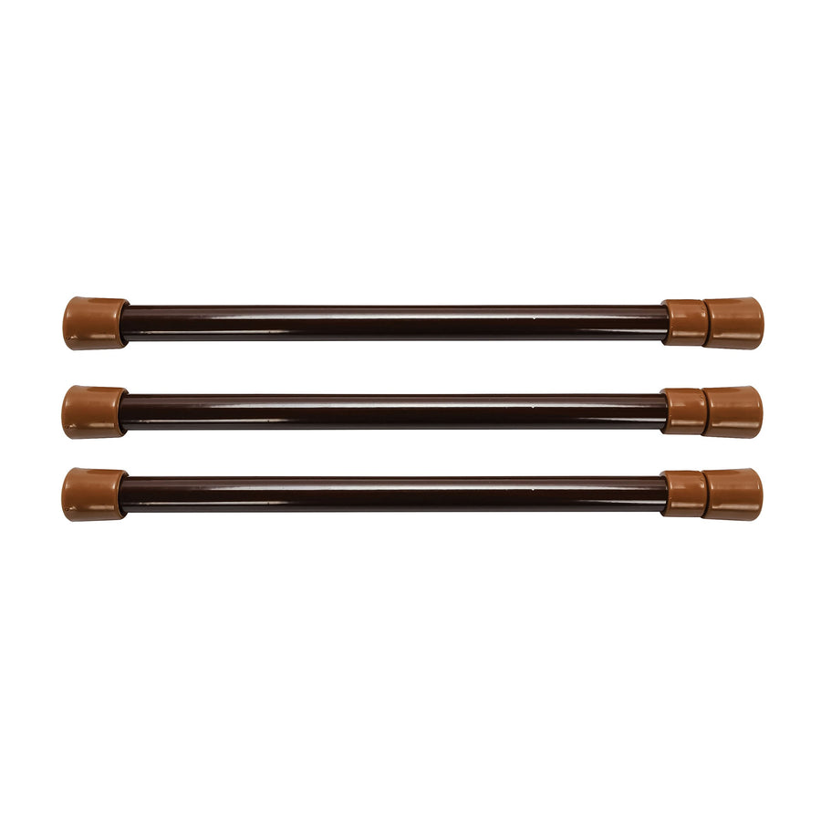 Camco 17" Cupboard Bars RV - 3 pack, Holds Food and Drinks in Place During Travel, Prevents Messy Spills, Spring Loaded and Extends Between 10" and 17" - Brown ( 44066)