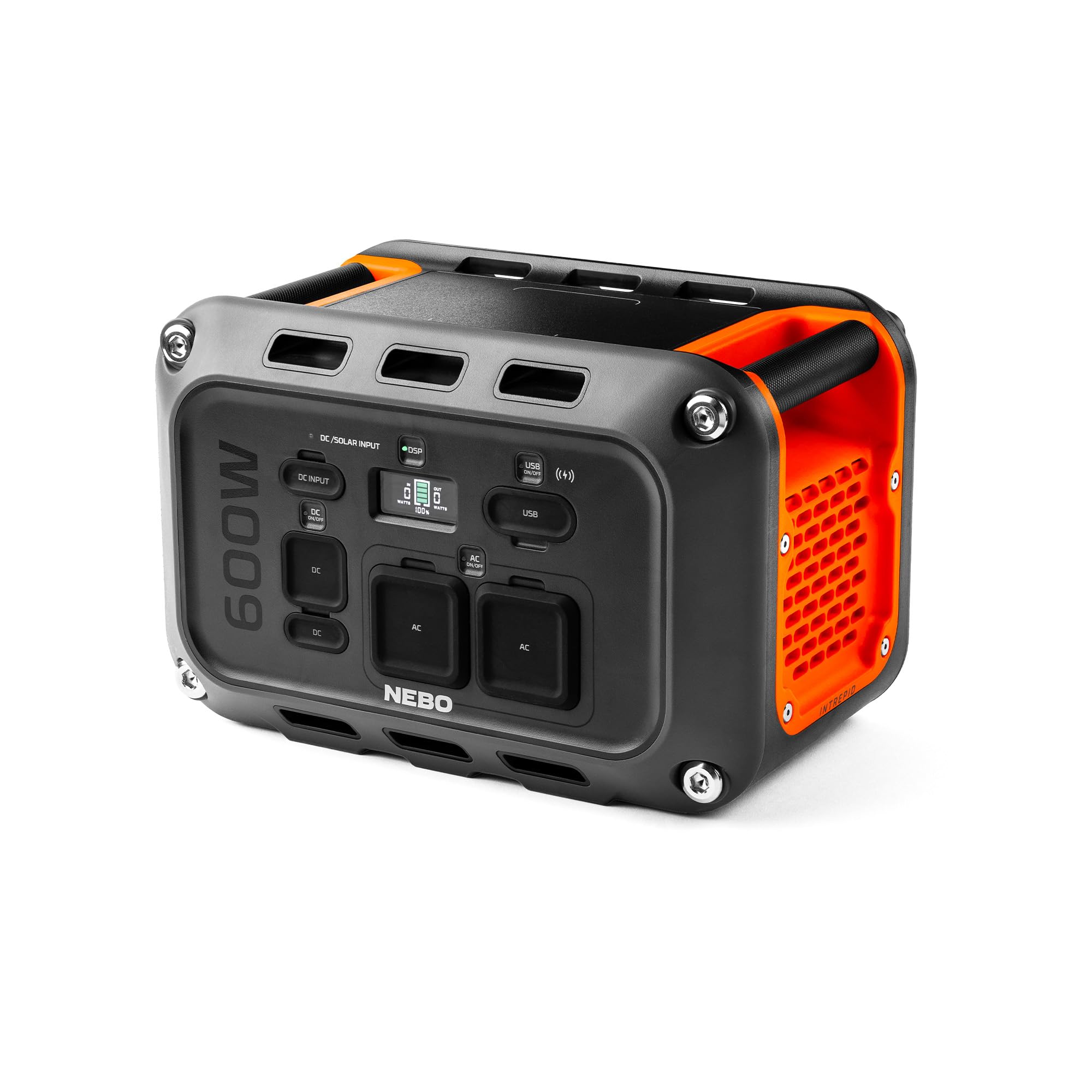 600 W NEBO INTREPID Power Station | 537.6Wh Capacity, Portable Uninterruptible Power Supply for Emergencies, LiFePO4 Battery, 10 Outlets, 4 Hour Recharge, OVERDRIVE Runs Devices up to 1050 Watts