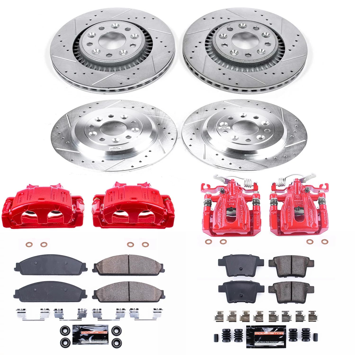 Power Stop Z23 KC4039A Evolution Sport Front and Rear Caliper Brake Kit-Drilled/Slotted Rotors, Carbon Ceramic Brake Pads, Calipers For Ford Taurus X 2008-2009 [Model Specific]