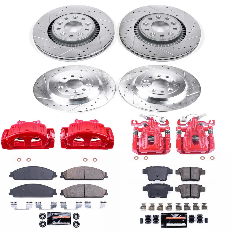 Power Stop Z23 KC4039A Evolution Sport Front and Rear Caliper Brake Kit-Drilled/Slotted Rotors, Carbon Ceramic Brake Pads, Calipers For Ford Taurus X 2008-2009 [Model Specific]