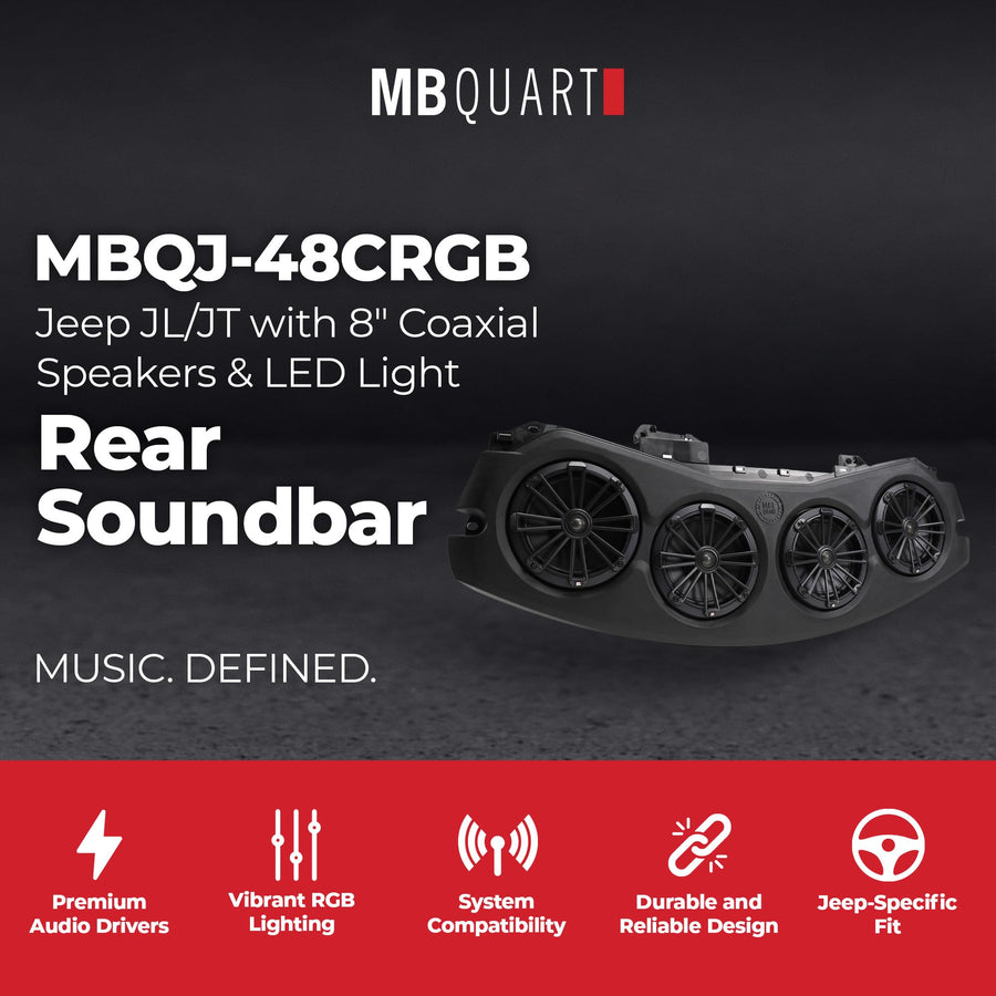 MB Quart Soundbar Rear with 8-Inch Coaxial Speakers, Titanium Tweeters, RGB Light - Compatible with Jeep Gladiator (JT) 20-23 & Wrangler (JL) 18-23