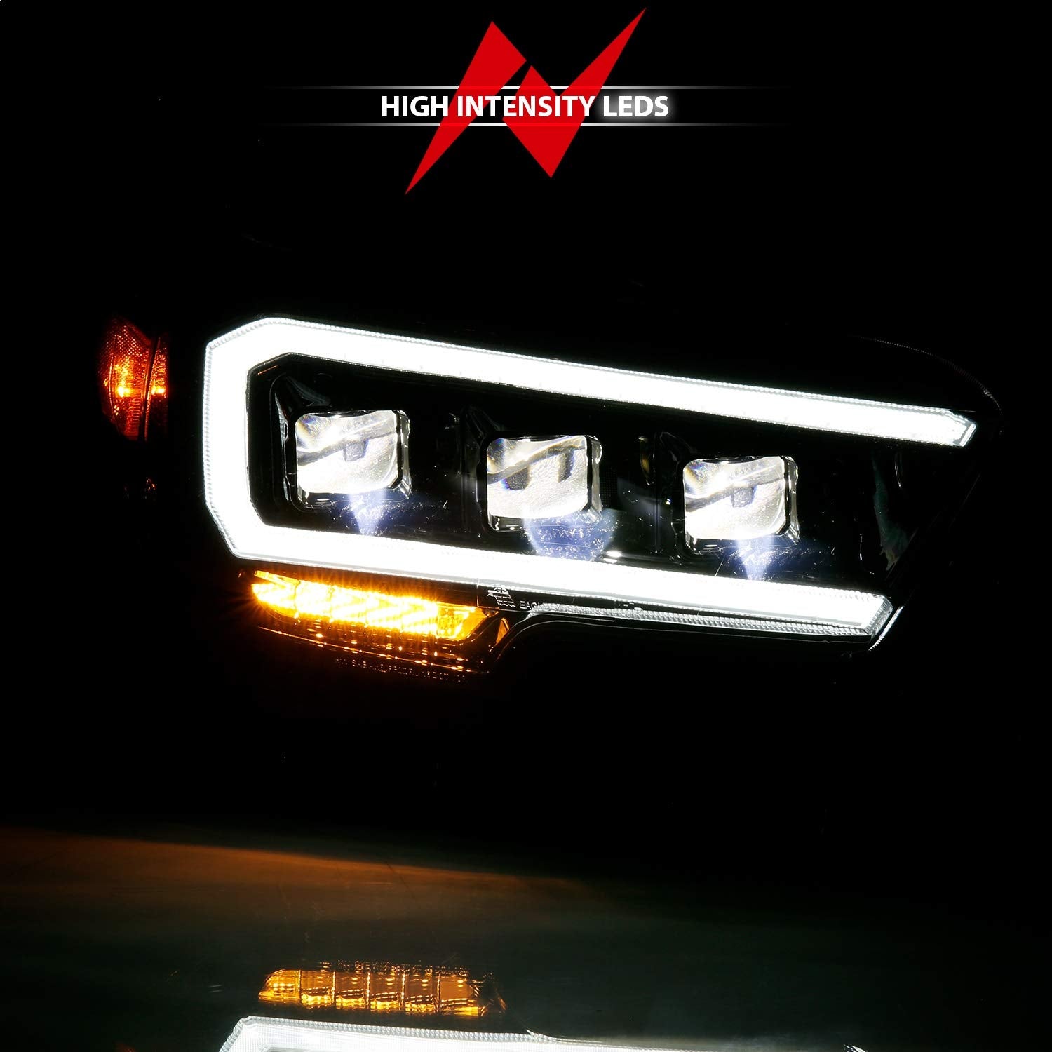 TOYOTA TACOMA 16-22 ANZO USA LED PROJECTOR HEADLIGHTS PLANK STYLE BLACK W/AMBER (FOR HALOGEN DRL)