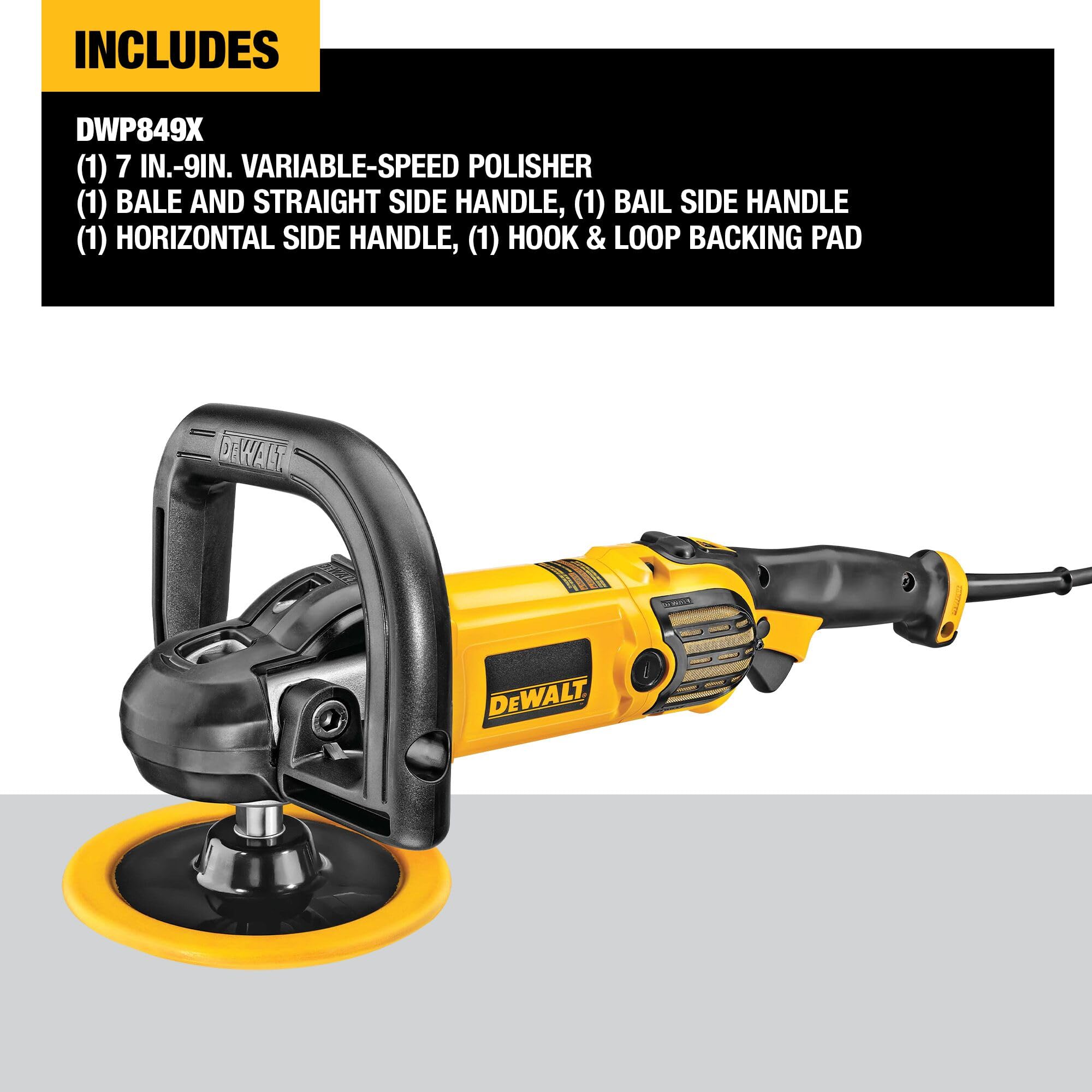 DEWALT 7-in-9-in Buffer Polisher, 12 amp, Variable Speed Dial 0-3,500 RPM’s, Soft Start Corded Car Buffer (DWP849X)