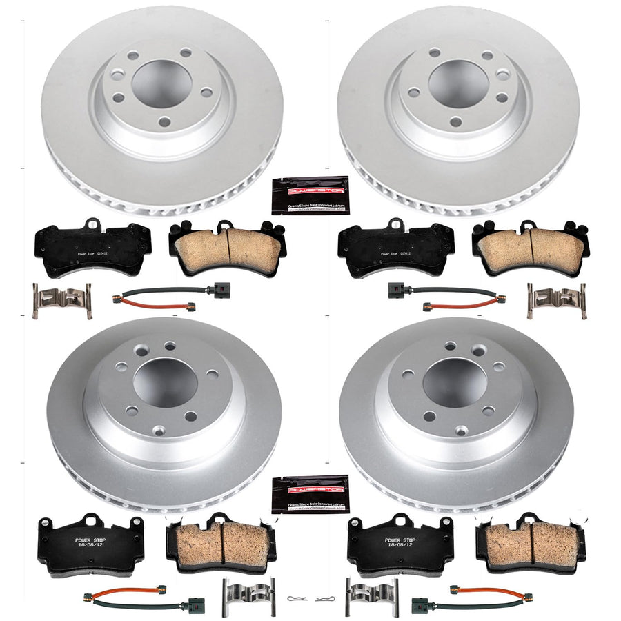 Power Stop CRK4500 Z23 Evolution Geomet Coated Brake Kit front and rear and 2 Front & 2 Rear Sensor Wires For Audi Q7, Porsche Cayenne, Porsche Cayenne, VW Touareg [Model Specific]