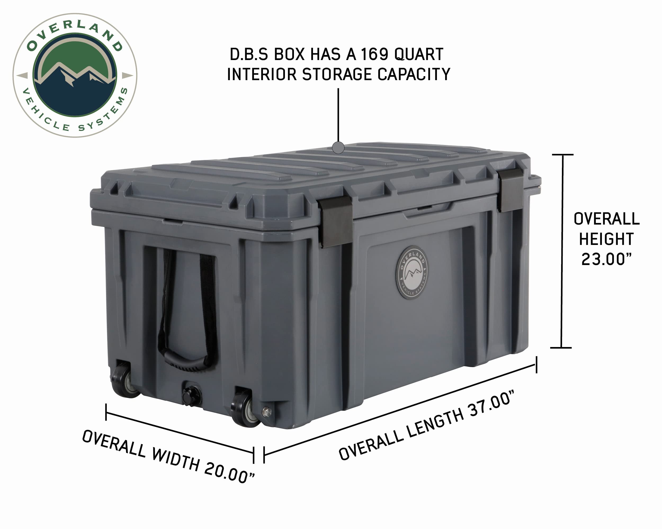 D.B.S. Overland Vehicle Systems 169 QT Dry Box Storage with Drain and Bottle Opener | Dark Grey | Waterproof Sealing | Heavy Duty Latches | 40100031