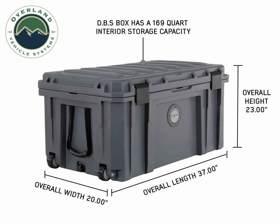 D.B.S. Overland Vehicle Systems 169 QT Dry Box Storage with Drain and Bottle Opener | Dark Grey | Waterproof Sealing | Heavy Duty Latches | 40100031