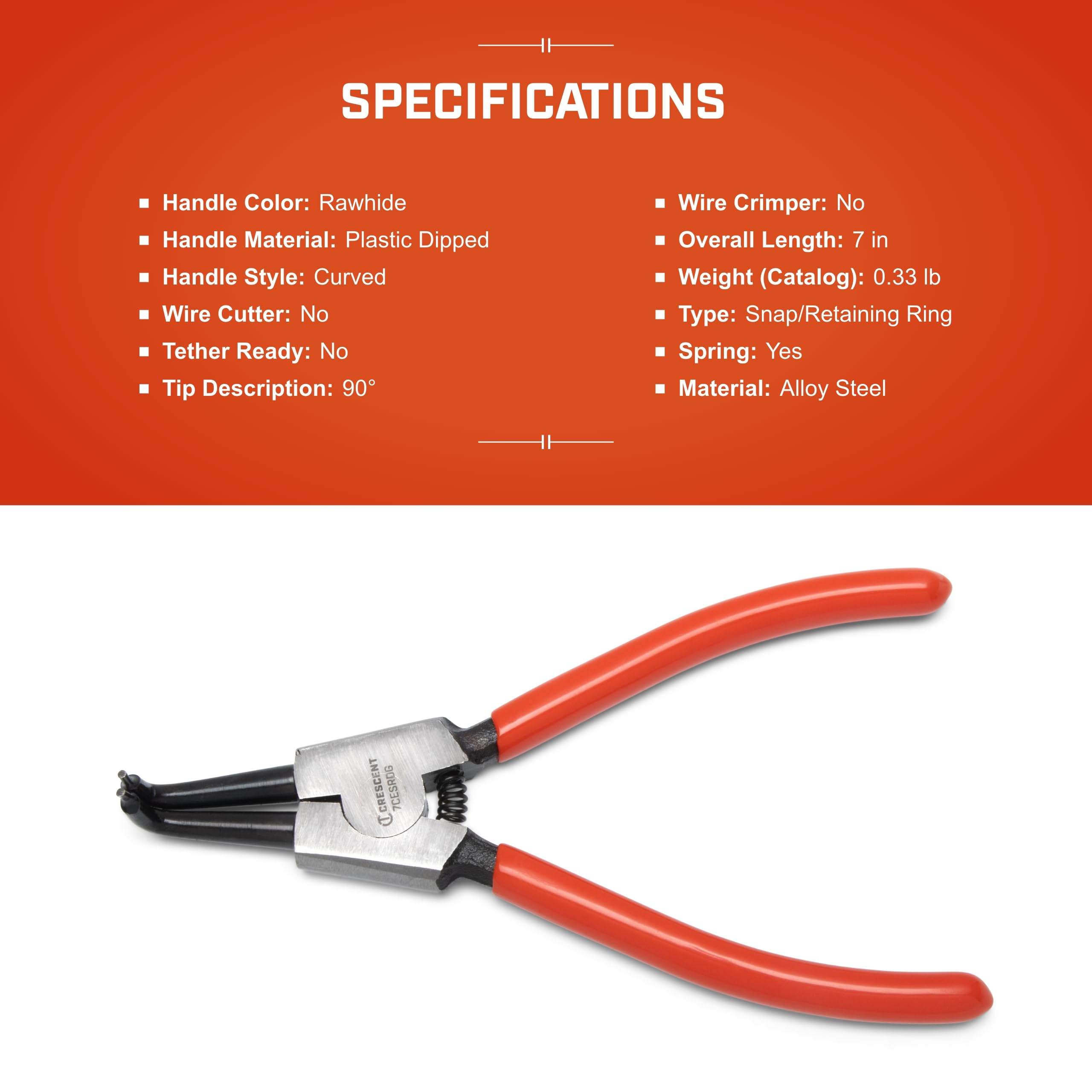 Crescent Curved 7CESRDG External Snap Ring Dipped Plier, 7" Size