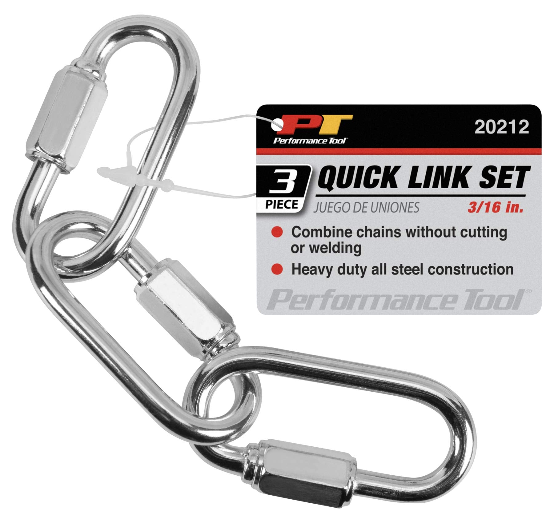 Heavy Duty Performance Tool 20212 Steel Chain Coupler for Combining Chains without Cutting or Welding, with Corrosion-Resistant Zinc Finish