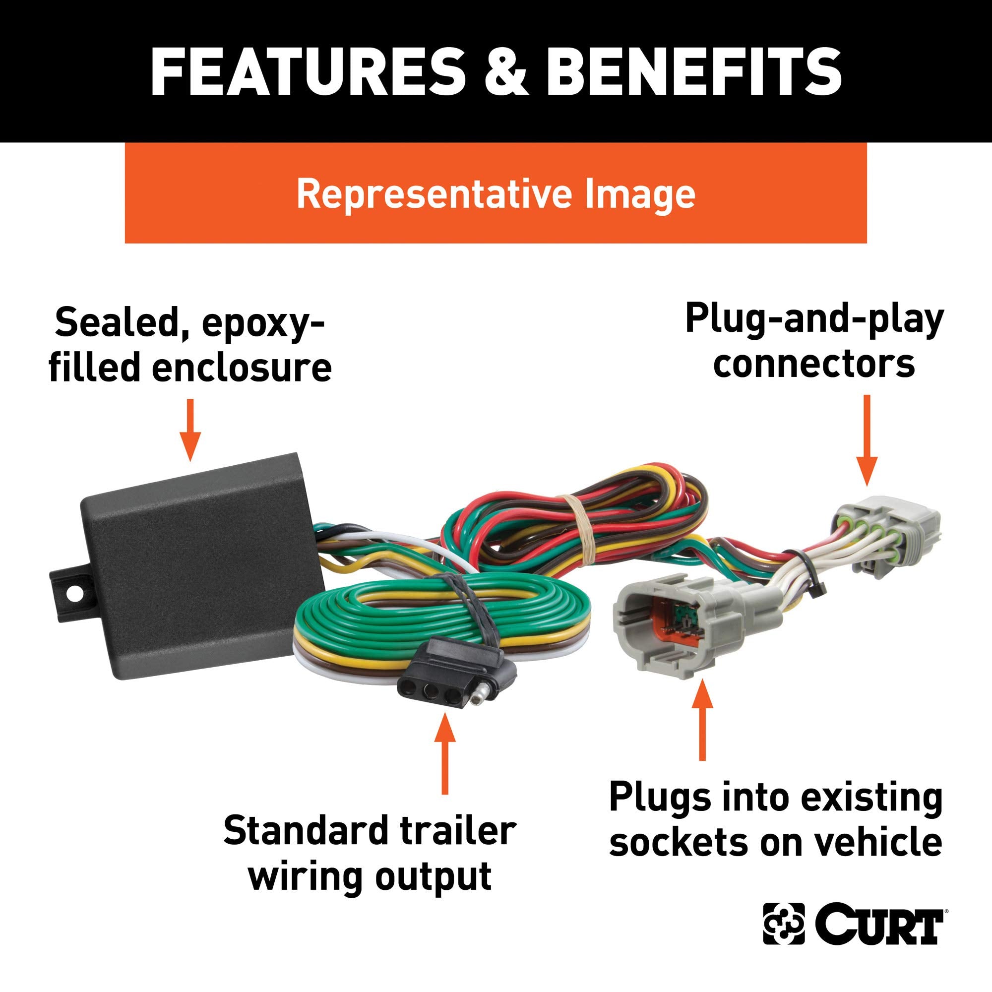 CURT Vehicle-Side 56451 Custom 4-Pin Trailer Wiring Harness, Fits Select Hyundai Venue, Black
