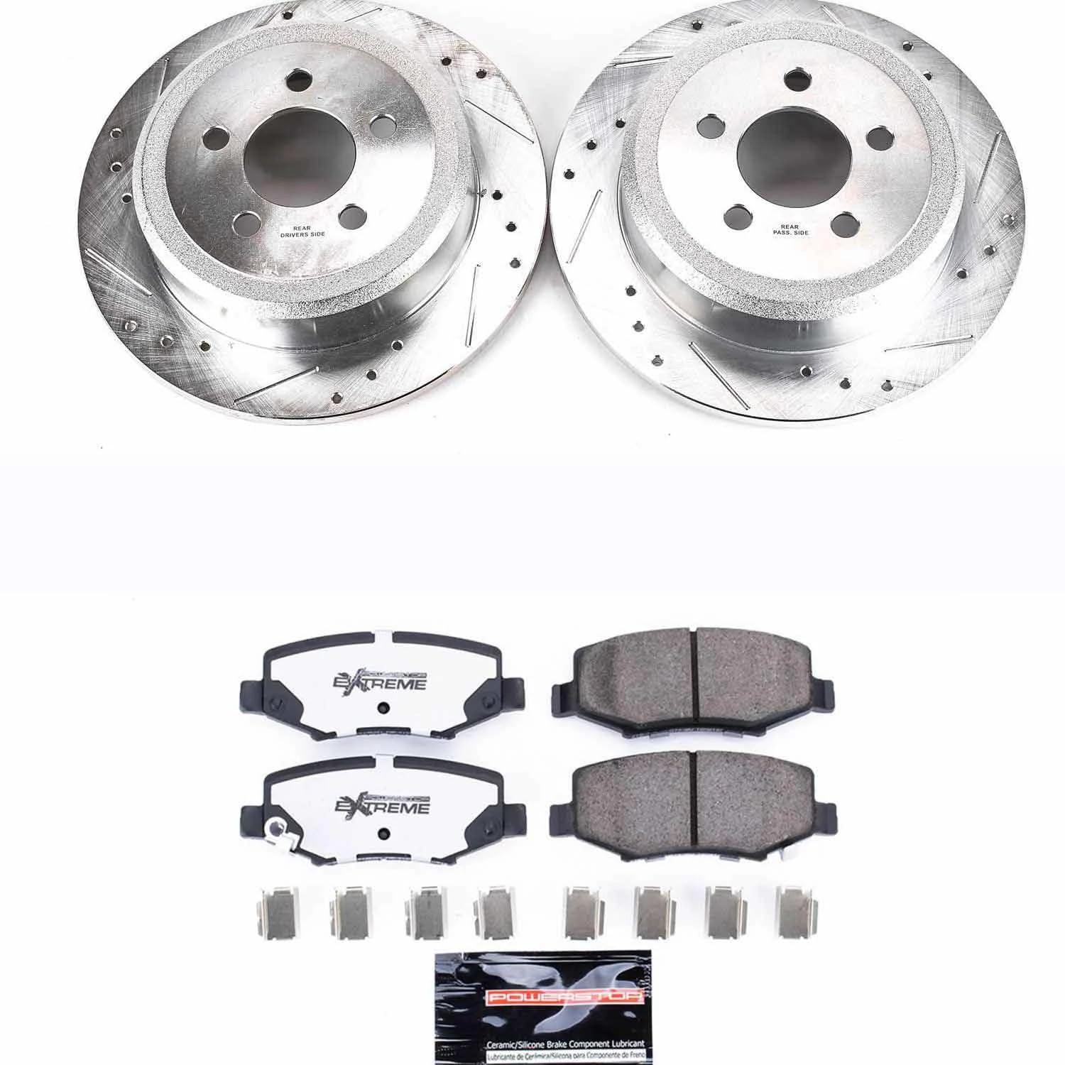 Power Stop Brake Kit Rear For 2007 2008 2009 2010 2011 Dodge Nitro 2008 2009 2010 2011 2012 Jeep Liberty - Truck & Tow Carbon Fiber Ceramic Pads & Drilled & Slotted Rotors Replacement, K3046-36