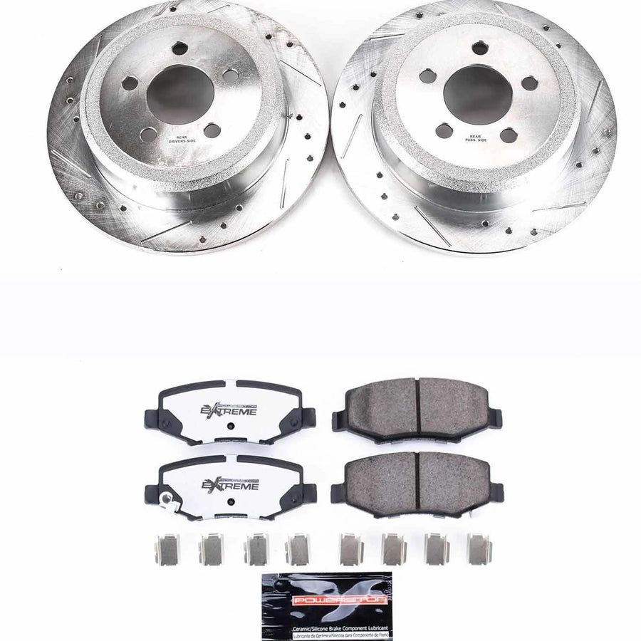 Power Stop Brake Kit Rear For 2007 2008 2009 2010 2011 Dodge Nitro 2008 2009 2010 2011 2012 Jeep Liberty - Truck & Tow Carbon Fiber Ceramic Pads & Drilled & Slotted Rotors Replacement, K3046-36