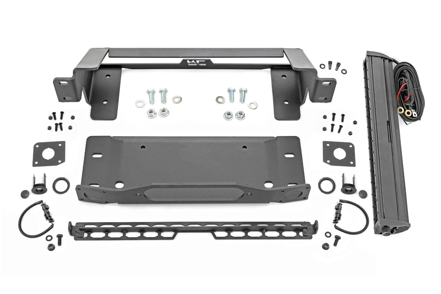 High Winch Mount Rough Country with 20" LED Light Bar for Ford Bronco (2021-2025) - Universal Winch Tray, 100W LED Bar