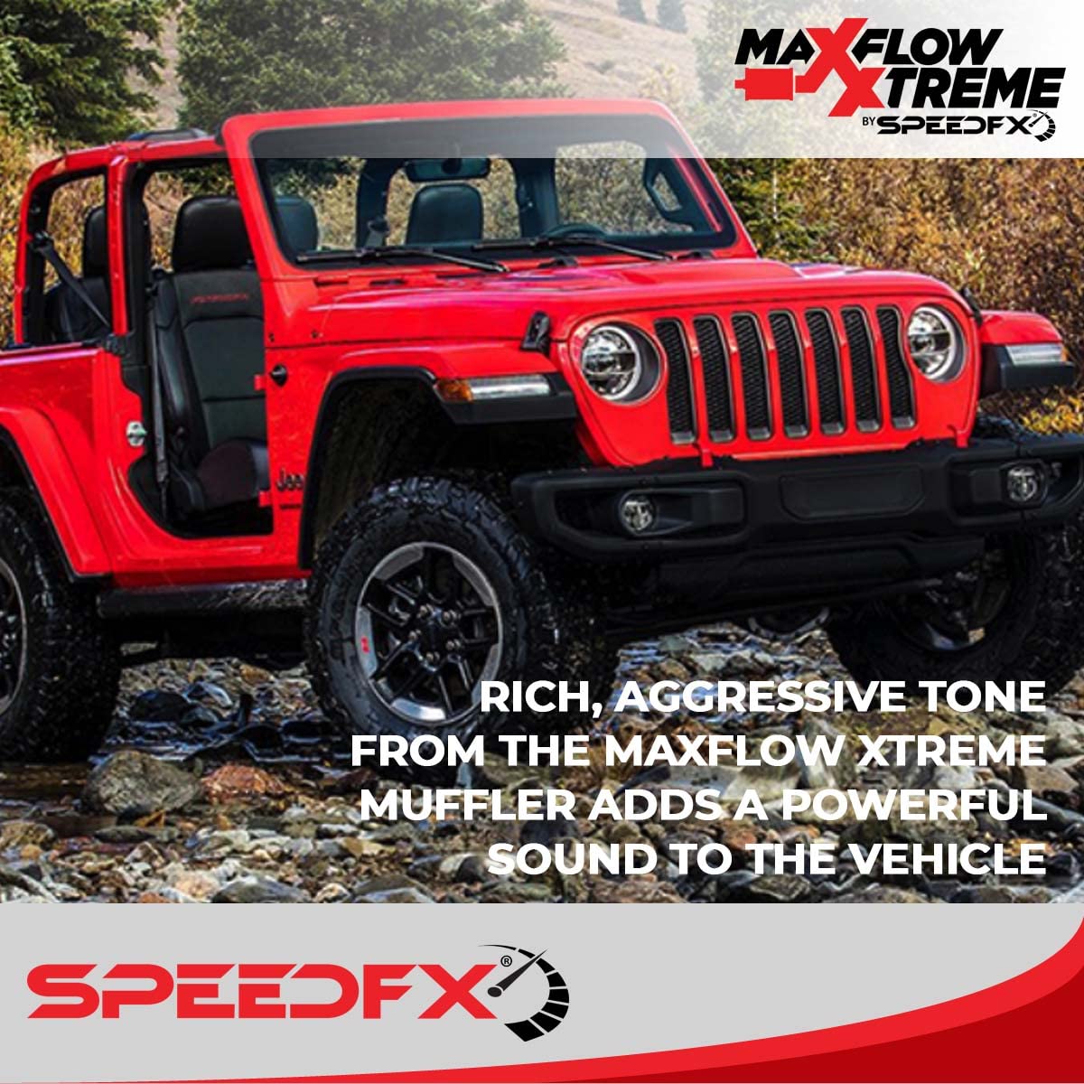 SpeedFX Exhaust Kit System 50600, With MaxFlow Xtreme Muffler, Single Exhaust With Dual Exit Rear, 4 Inch Diameter Black Powder Coated 304 Stainless Steel Tips, Fits 2012-2018 Jeep Wrangler JK