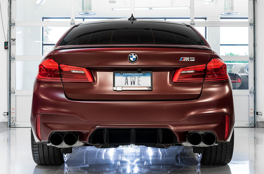 AWE Tuning 4.4T AWD Cat-back Exhaust - Track Edition (Diamond Black Tips) 18-19 BMW M5 (F90) - 3020-43078