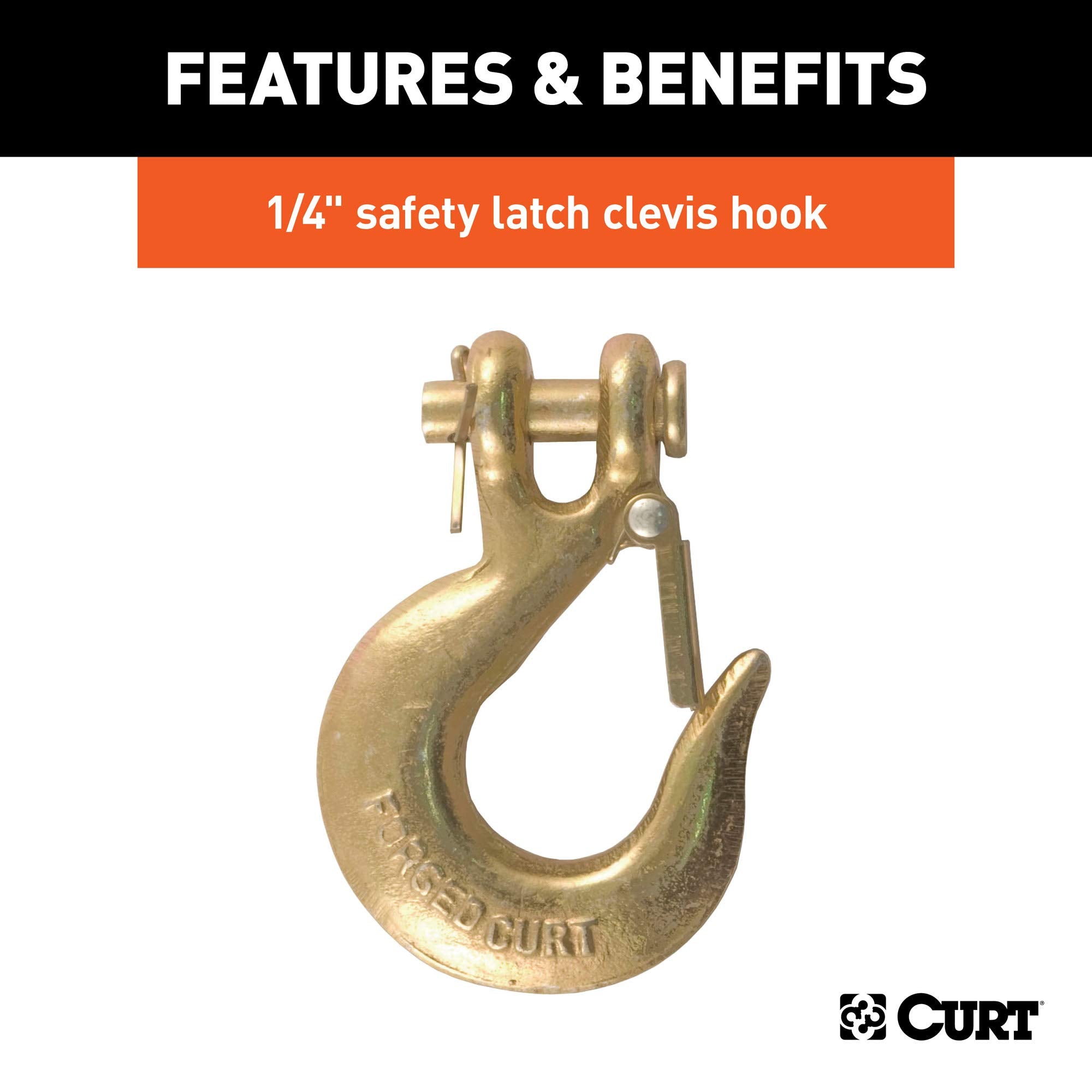 CURT 35-Inch Trailer Safety Chain with 1/4-In Clevis Snap Hook, 12,600 lbs Break Strength