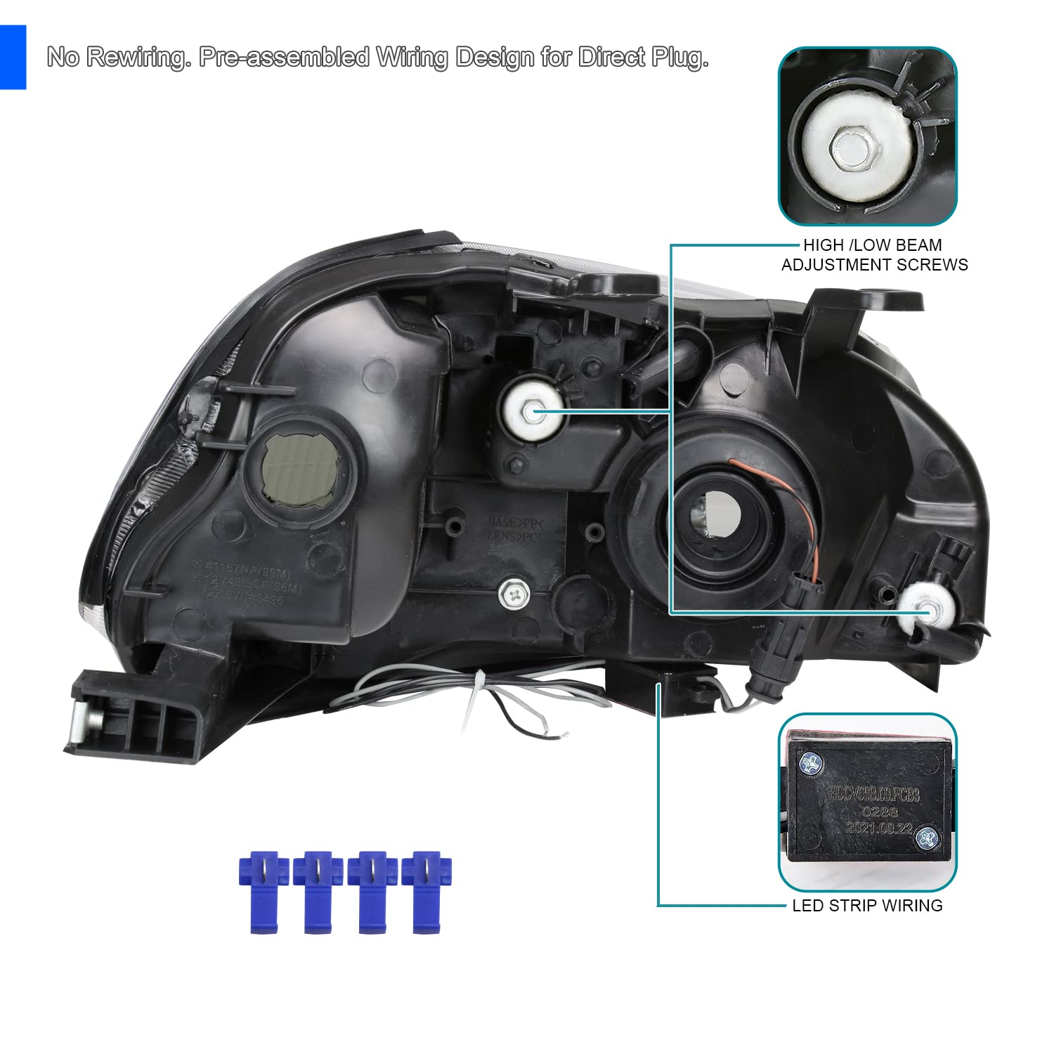 Smoke Headlights w/LED Tube Bar Spec-D Tuning Compatible with 1996-1998 Honda Civic 2/4Dr