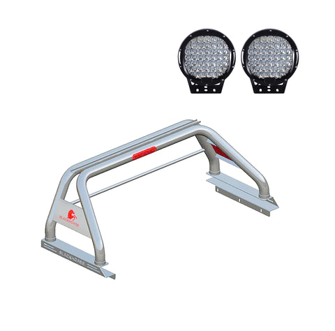 Classic Black Horse Roll Bar Incl.Set of 9" Black Round Led Light Stainless Steel Compatible with 2020-2024 Jeep Gladiator-RB09SS-PL69B