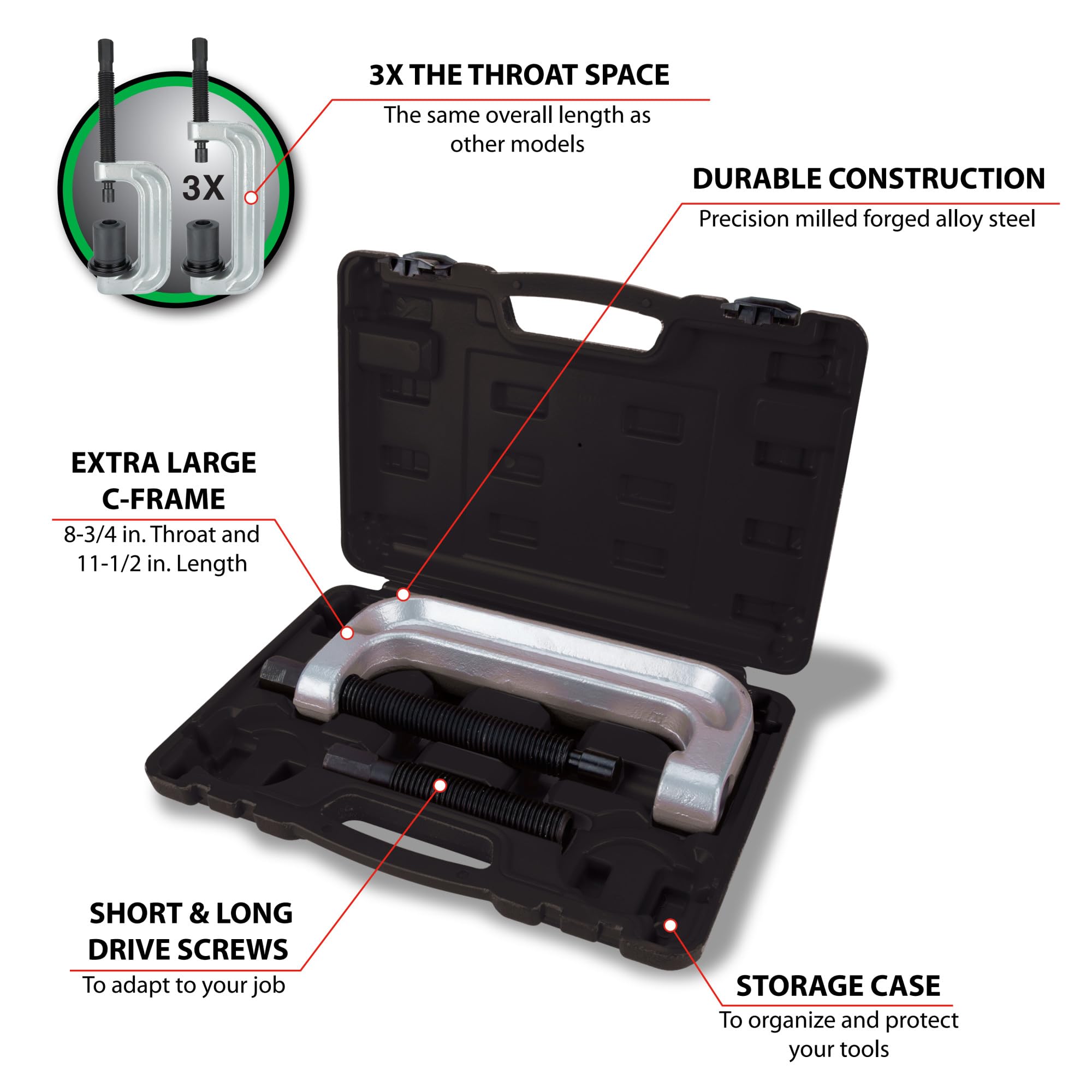 Extra Large Performance Tool W89306 C-Frame Ball Joint Tool for Heavy-Duty Vehicles and Trucks with Easy-to-Use Design and Durable Construction