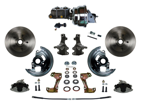 Power Brakes Leed Front Disc Brake Conversion Kit 2" Drop Spindle With 8" Dual Chrome Booster Cast Iron Chrome Top M/C Adjustable Proportioning Valve