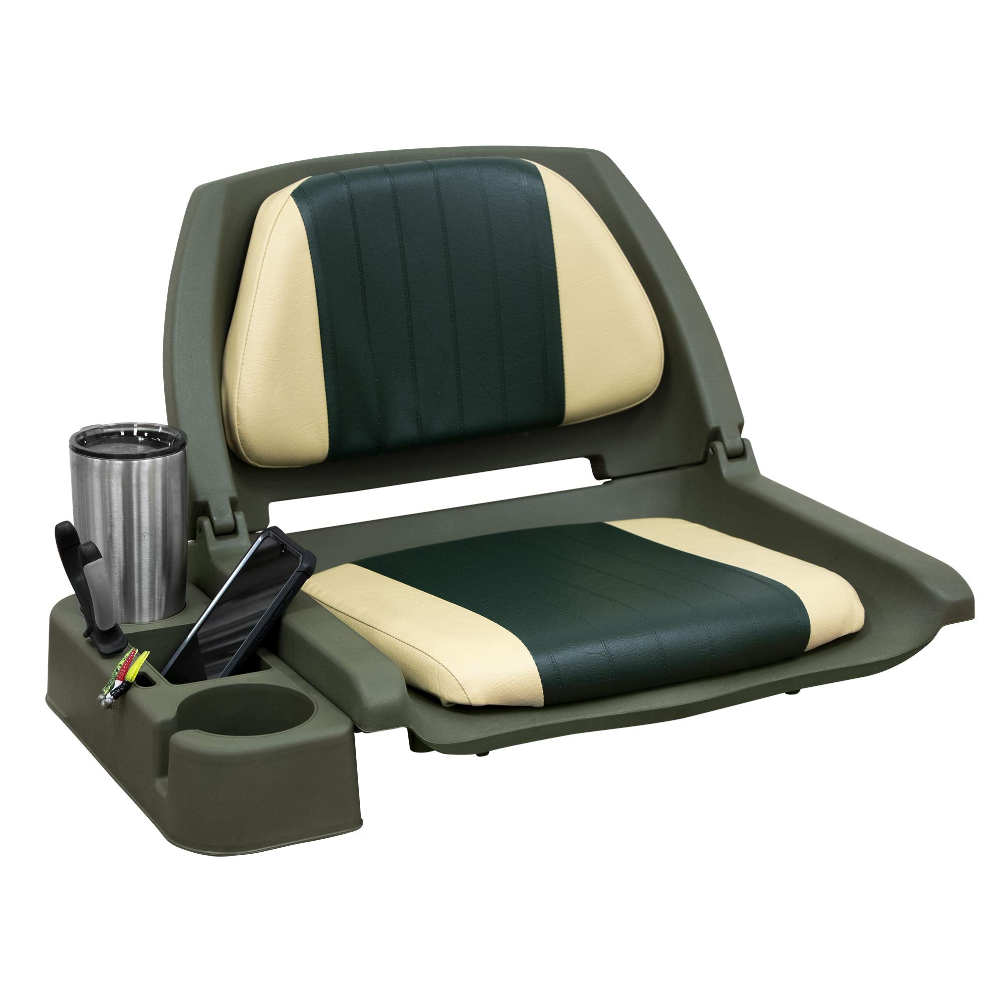 Molded Fishing Boat Seat Wise 8WD139LS-011 with Marine Grade Cushion Pads, Green Shell, Green/Sand Cushion